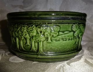Vintage Cusick Brush Mccoy Pottery Fern Dish Woodland Green Sylvan Trees 1912