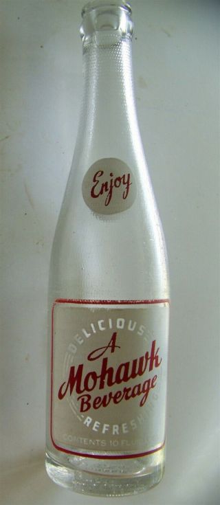 Mohawk Indian Acl Soda Bottle Mason City Iowa Ia 1948 Vintage Painted Label