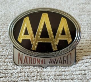 Vintage Aaa National Award Bumper Badge License Plate Topper