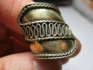 Sterling Silver 925 Estate Vintage Rope Edged Swirl Cigar Band Ring Size 8