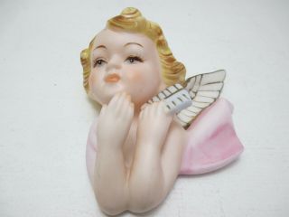 Vintage Napco Japan Angel Cherub Wall Hanger Figurine Porcelain Ceramic 4 1/2 " T