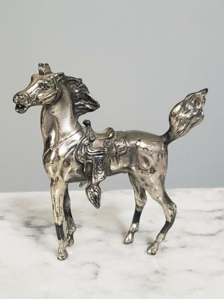 Vintage 1950s Silver 3.  5 " Miniature Western Cowboy Mustang Horse