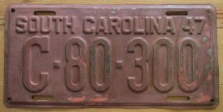 South Carolina 1947 Solid Metal Restorable License Plate C - 80 - 300