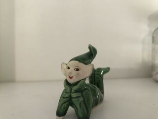 Vintage Green Pixie Elf Figurine Ceramic