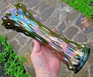 Millersburg Swirled Hobnail Antique Carnival Art Glass Vase Radium Green Pretty