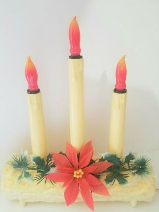VINTAGE CHRISTMAS PLASTIC LIGHTED YULE LOG ELECTRIC 3 CANDLE w BULBS 3