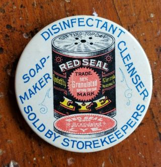 Vintage Old Celluloid Advertising Compact Mirror Red Seal Lye Cleanser