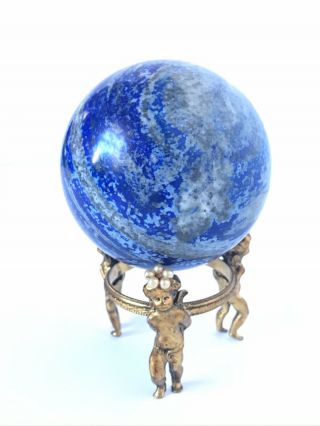 Vintage Ornate Solid Brass Cherubs Angels Display Stand Holder Crystal Ball Orb