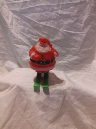 Vintage Santa Claus On Skis Candy Container Hard Plastic Christmas Decoration