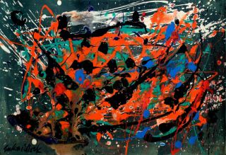Vintage Abstract Canvas Signed Jackson Pollock,  Modern Old 20th Century Art