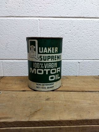 Vintage Quaker Supreme 100 Virgin Motor Oil Can,  Cardboard Can,  Empty