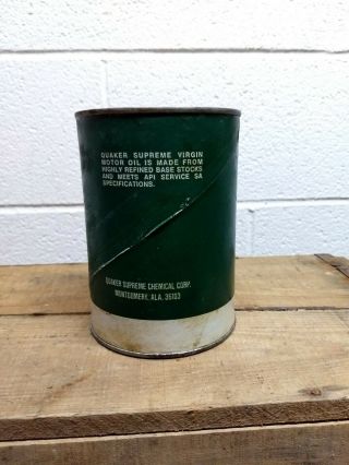 Vintage Quaker Supreme 100 Virgin Motor Oil Can,  Cardboard Can,  Empty 3