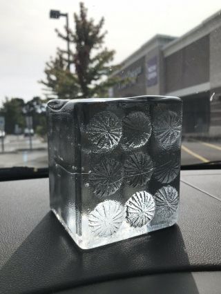 Vintage Mid - Century Modern Blenko Glass Cube Bookend Designed By Joel Myers