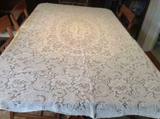 Vintage Quaker Lace Off White Cotton Tablecloth Floral/swirls Scalloped/loop Edg
