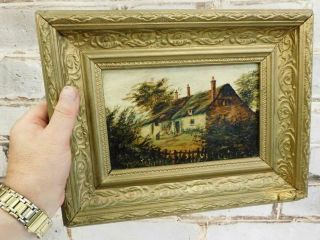 Really Old Painting Antique Oil Cottage Landscape