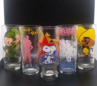 Set Of 5 Vintage Character Drinking Glasses Snoopy Elmer Rudd Speedy Gonzalez