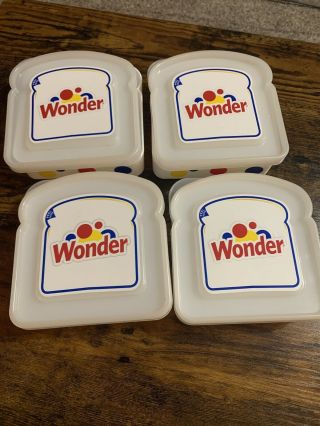 4 - Vintage Wonder Bread Clear/white Sandwich Packer Lunch Box Plastic Container