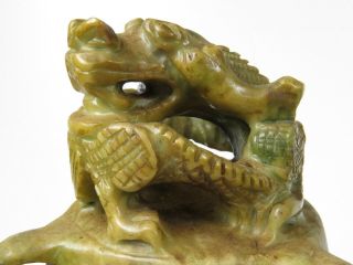 VTG Chinese Carved Jade Censer Incense Burner Dragon Beast Hoops Tripod LARGE 2