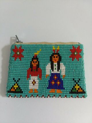 Vintage Native American Indian Beaded Leather Coin Purse Wallet Handmade