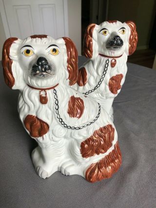 Antique Classic Porcelain Staffordshire Spaniel Dog Figurines 10 " Tall