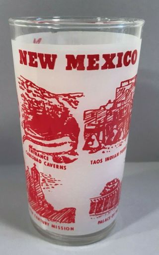 Mexico State Vintage Souvenir Frosted Glass Tumbler Red Culture History Site