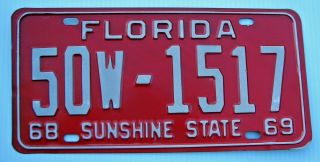 1969 Florida Passenger Auto License Plate  Fl 69 Cond