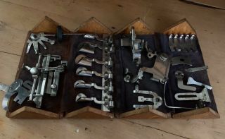1889 Antique Wood Box Singer Puzzle Patented Roll Up Sewing Machine Attachments