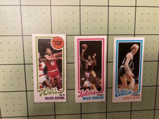 1980 - 1981 Topps Larry Bird/ Julius Erving/ Magic Johnson Basketball Cards