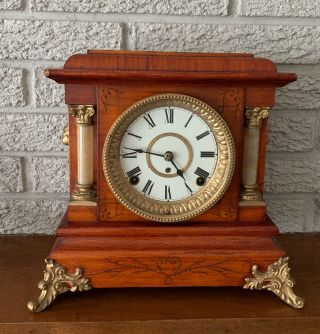 Antique Seth Thomas Adamantine Mantle Clock Lions Heads Label No 925 G