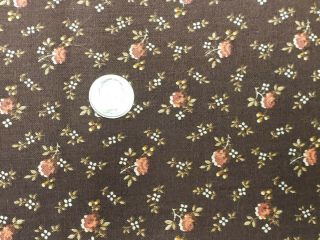 Vintage Cotton Quilt Doll Fabric Tiny Roses On Chocolate Brown 44x2.  5 Yds Estate