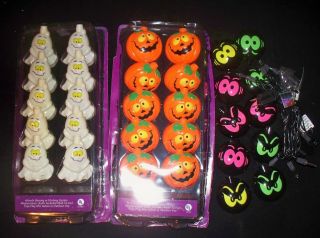 18 Vintage Plastic Blow Mold Light Covers Pumpkins Ghosts Scary Eyes Halloween