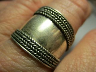 Sterling Silver 925 Estate Vintage Rope Cable Edged Cigar Band Ring Size 10