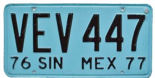 Vintage Mexico Sinaloa 1976 1977 License Plate,  Vev 447