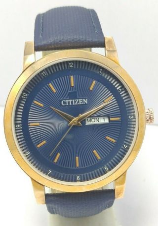 Vintage Japan Made Citizen Quartz Day&date Blue Dial Wrist Watch Men 