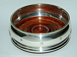 Stylish Solid Silver & Turned Wooden Wine Bottle Coaster With Feature Hallmark