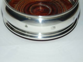 STYLISH SOLID SILVER & TURNED WOODEN WINE BOTTLE COASTER with FEATURE HALLMARK 2