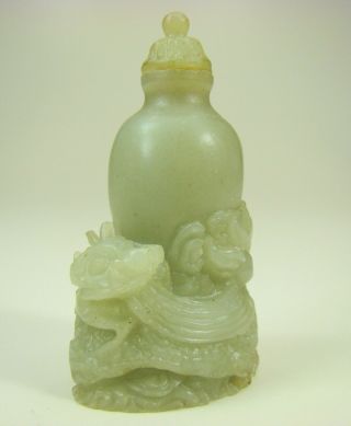 Antique Chinese Jade Hand Carved Dragon Status Snuff Bottle