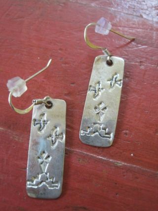 Vintage Navajo Native Sterling Silver Onyx Stamped Earrings Signed Jn