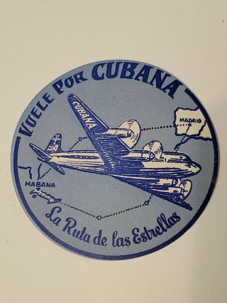Cubana De Aviacion 1951 Airline Luggage Label Cuba Habana Madrid