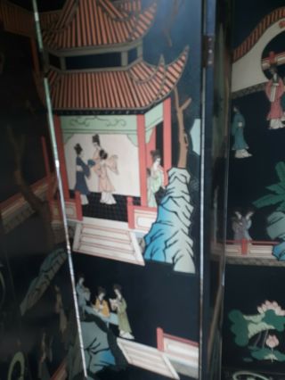 Vintage Hand Painted Oriental Room Divider Screen 73 " X 78 "