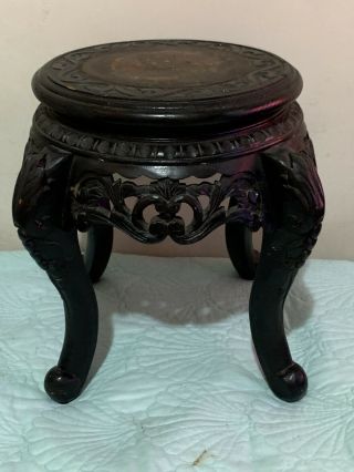 Antique Chinese Carved Wood Stand Pedestal with Painted Dragon 2