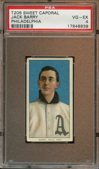 1910 T206 Sweet Caporal Tobacco Baseball Card Jack Barry Philadelphia Psa 4 Vgex