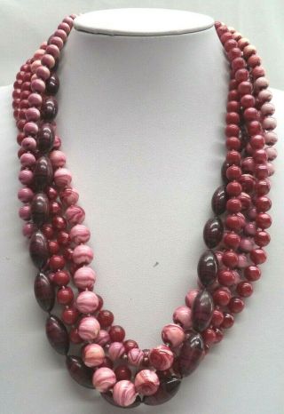Stunning Vintage Estate Multi Strand Red Cranberry Bead 24 " Necklace 3738o