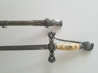 Antique Masonic Knight Sword W/scabbard Inscribed