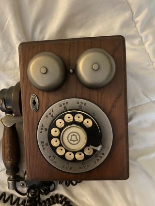 Antique Vintage Wall Telephone Rotary Dial Wooden Hand Oak Western Electric