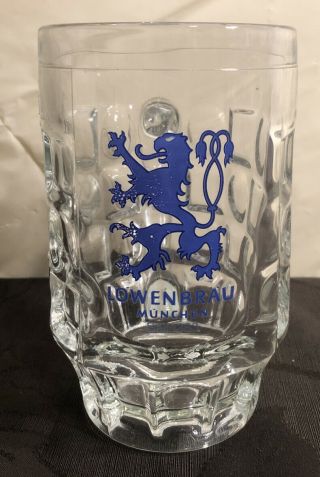 Vintage Lowenbrau Munchen Dimpled Beer Glass Mug Stein Italy