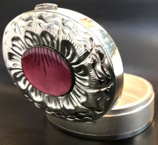. 925 Sterling Silver Pink Cloisonne Work Pill Snuff Box Decorative Gift