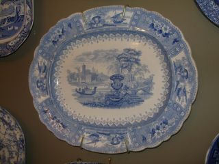 Antique H & G Canova Blue And White Stoneware Platter 15 " X 18 "