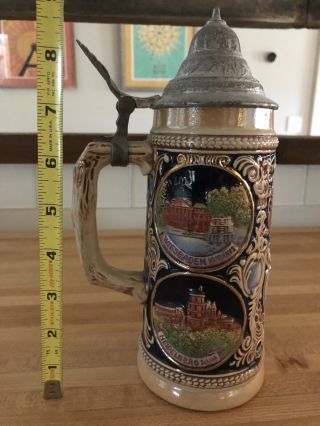Vintage Munchen German Beer Stein By Gerz West Germany,  Gold Trim,  7 " Tall,