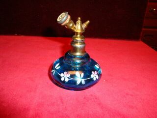Vintage Blue Perfume Bottle Moser Style Missing Bulb 3 1/2 " Tall